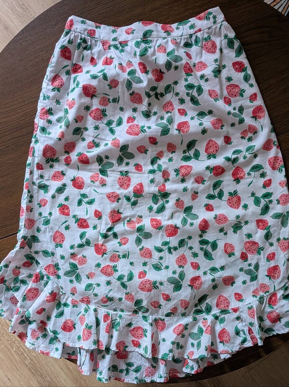 J. Crew Factory White Strawberry Print Ruffle Hem Skirt